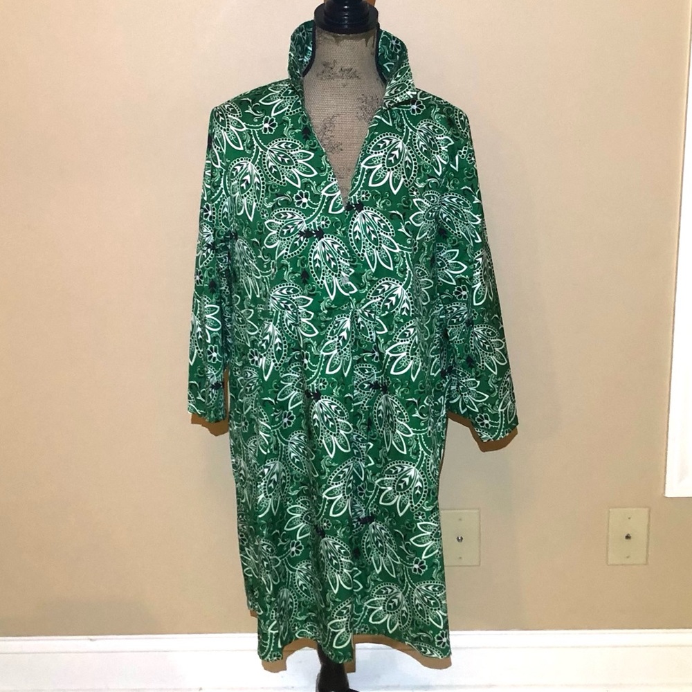 Kelly Green Bandana Print Swingy Collared Dress / Tunis. Size XXL